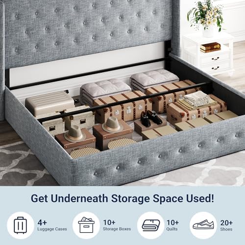 Allewie King Size Lift Up Storage Button-Tufted Bed Frame Blue Grey - Image 3