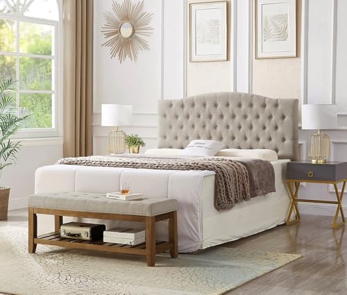 24KF Large Rectangular Upholstered Tufted Linen Fabric Ottoman Bench, Padded - Image 6