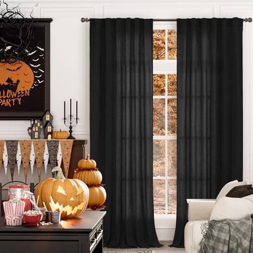 YoungsTex Black Linen Curtains 102 Inches Long - Image 2