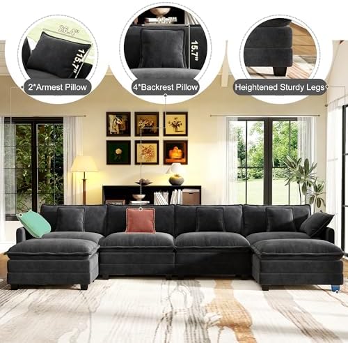 Hanherry 146" Cloud Couch Sectional Modular Sofa, Deep Seat Couches - Image 3