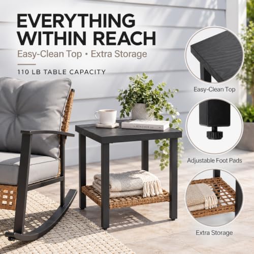 LAUSAINT HOME 3 PCS Wicker Rocking Chair, Outdoor Patio Furniture - Image 4