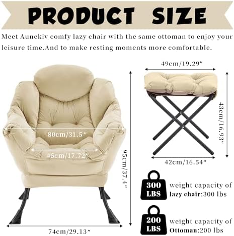 Lazy Chair with Ottoman, Comfy Reading Chair - Image 2