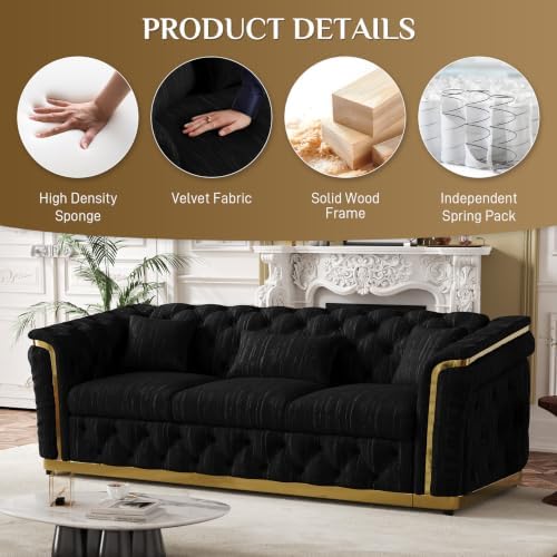 2-Piece 84.8" Velvet Sofa Set, Chesterfield Tufted - Image 4