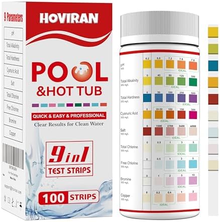 Pool Salt Test Strips, Hot Tub Spa Test Strips 9 in 1, 100 Strips by HOVIRAN