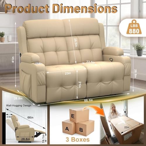 Reclining Loveseat Sofa, RV Loveseats Recliner Sofas Wall Hugger, Double - Image 2