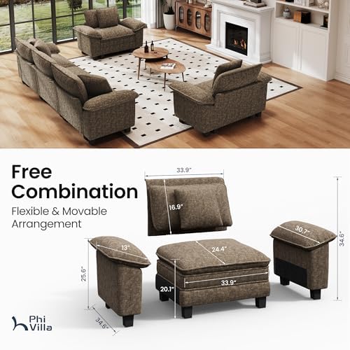 PHI VILLA 3-Piece Modular Sofa Set, 3-Seat Sectional Couch and 2 Armchairs - Image 3