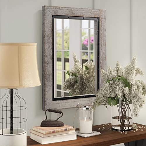 YOSHOOT Rustic Wooden Framed Wall Mirror, Natural Wood and Iron Bathroom Vanity - Image 6