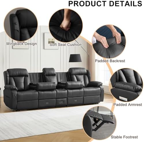 110" Reclining Sofa 4 Seater Recliner Couch - Image 7