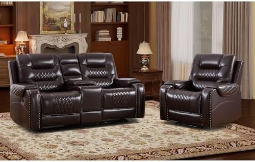 EBELLO 2-Piece Manual Recliner Sofa Set, Faux Leather Adjustable Single by EBELLO