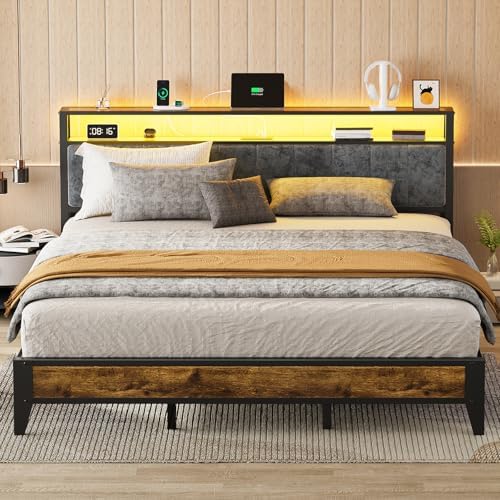 OLEVS King Bed Frame with Headboard, Metal Platform Bed King Size with 2-Tier by OLEVSHOME