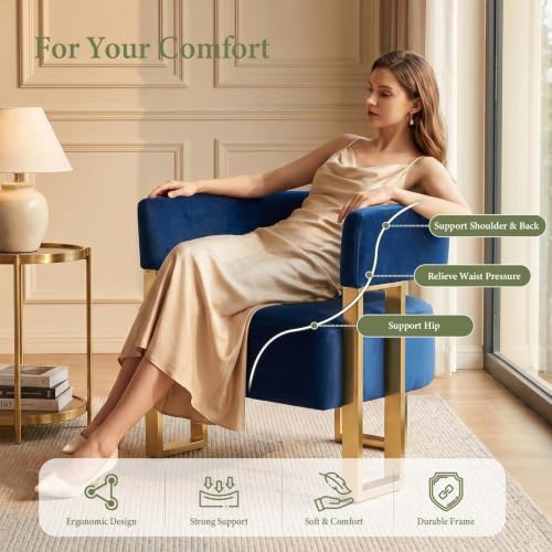 Navy Blue Velvet Accent Chairs, Barrel Armchairs - Image 6