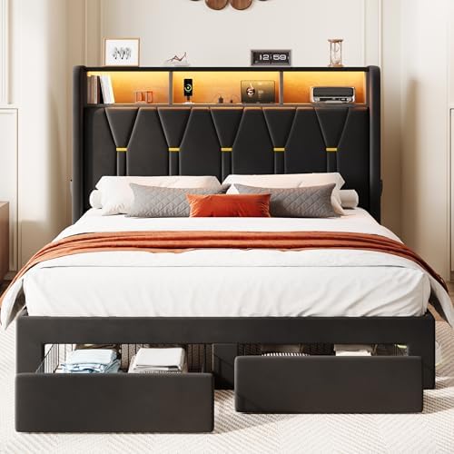SHA CERLIN Full Bed Frame, 2 Storage Drawers & 2-Tier Storage Headboard - Image 3