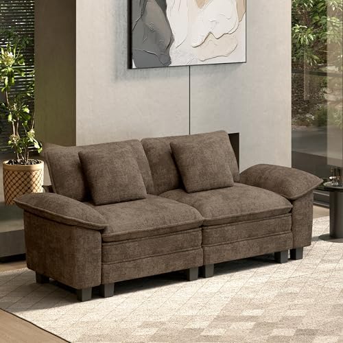 HERA'S HOUSE 88" Oversized Modular Sectional Loveseat Sofa, Chenille Taupe by HERASHOUSE