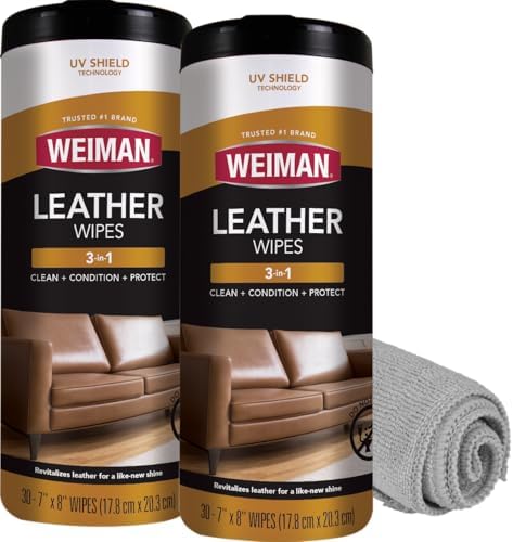 Weiman Leather Cleaner, Conditioner & Protector, 2 Pack Wipe by Weiman