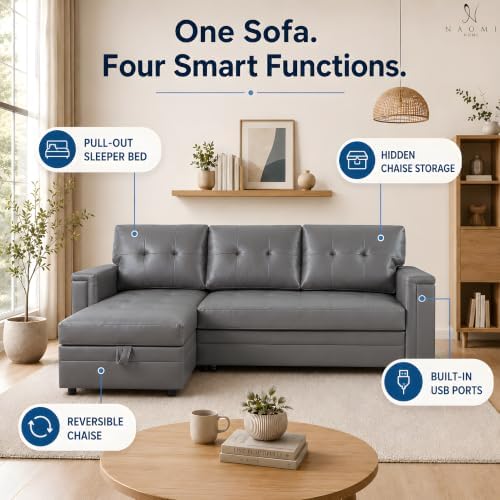 Naomi Home L-Shaped Air Leather Sleeper Sectional Sofa - Image 3