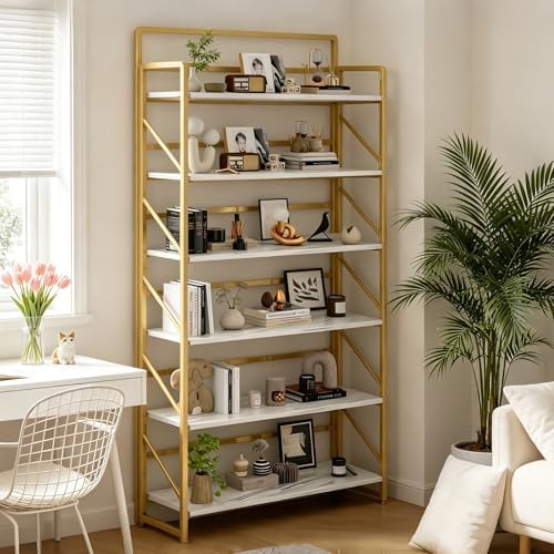 JSB 6 Tier No Assembly Folding Bookshelf, 30.3" Wide Foldable Storage Bookcase - Image 6