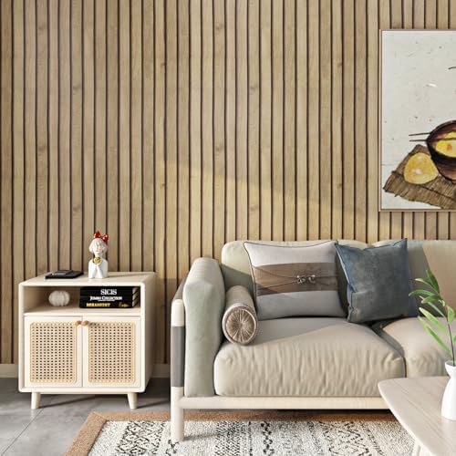 FunStick 24x394 Thick Brown Slats Wood Peel and Stick Wallpaper 3D Wood Slat by FunStick
