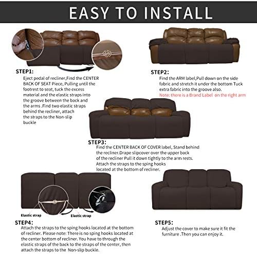 Easy-Going 8 Pieces Recliner Couch Stretch Sofa Slipcover Chocolate - Image 4