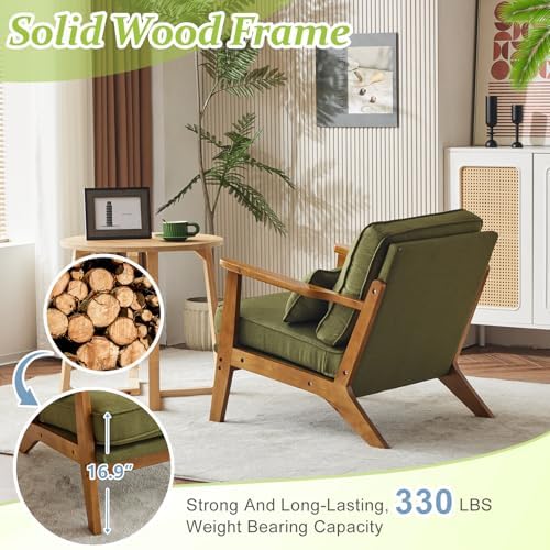 VINGLI Solid Wood Wide Armrests Accent Chair, Upholstered Mid Century Modern - Image 4