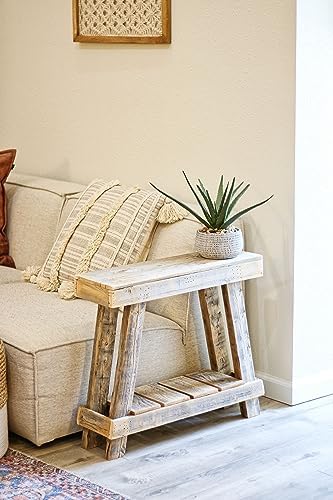 Doug and Cristy Designs Luxe Aztec A-Frame Natural Accent Side Table, Reclaimed - Image 3