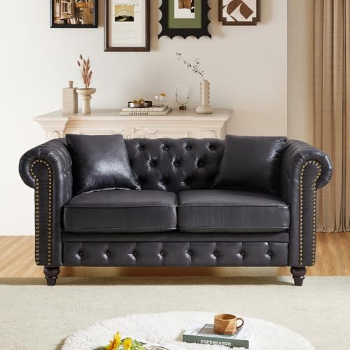 Mid Century Modern Chesterfield Small Loveseat Sofa by Unknown