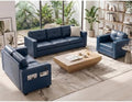 Blue Leather 3-Piece Sofa Couch Set by TYBOATLE