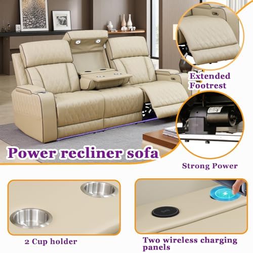 Power Recliner Set with LED Lights, Air Leather Reclining Sofa Set with USB - Image 3