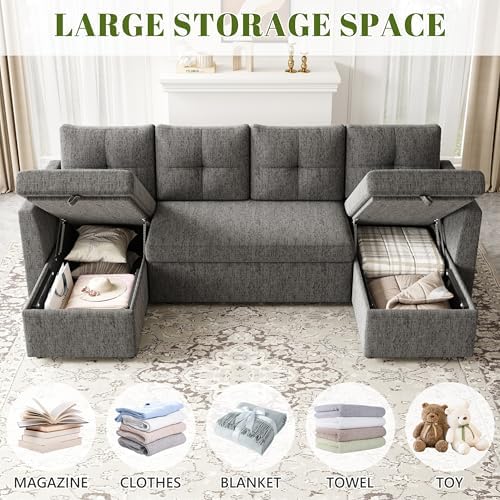 Huatean Home Oversized Sleeper Sofa Couch, Sectional Sofa Bed, Dark Grey - Image 5