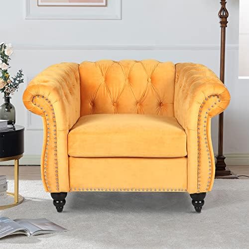 LEVNARY Velvet Chesterfield Armchair, Modern Sofa Chair by LEVNARY
