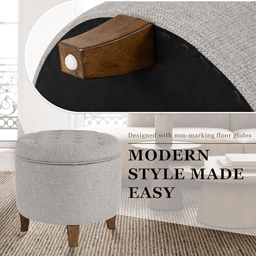 HomePop 19" Button Tufted Round Storage Ottoman - Image 4