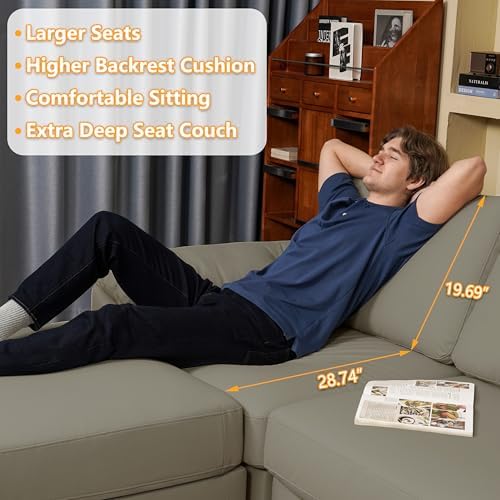 EASE MOOSE Faux Leather Couch, U Shaped Modular Sectional Sofa, Light Grey - Image 5