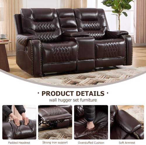 EBELLO 2-Piece Manual Recliner Sofa Set, Faux Leather Adjustable Single - Image 3