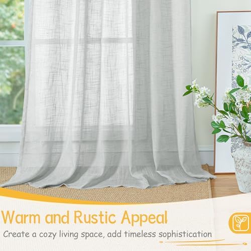 Light Grey Linen Semi Sheer Curtains 52 X 84 Inch Length - Image 4