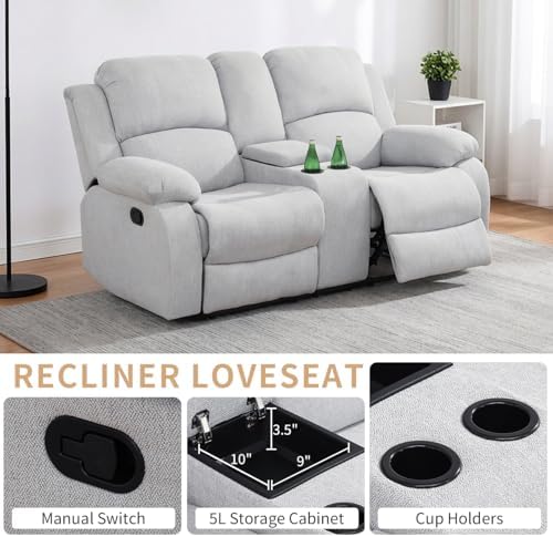 Recliner Sofa Set, Manual Reclining Couch Set, Living Room Furniture Sets - Image 4