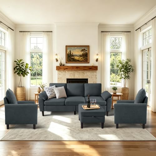 4 Pieces Sectional Sofa, Couch Set and 2 Accent Chairs by Portaforta