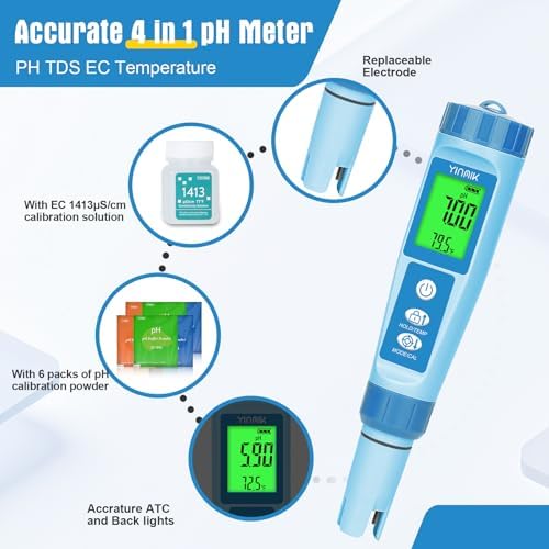 YINMIK Water pH Meter, Digital 4 in 1 pH Temp EC TDS Meter - Image 2