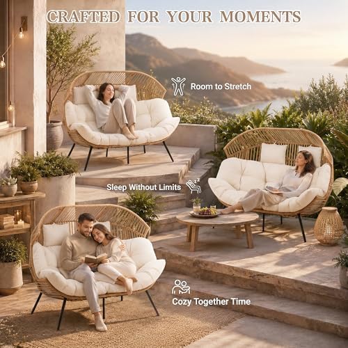 Shintenchi Double Egg Chair Outdoor Rattan Patio Chair - Image 4