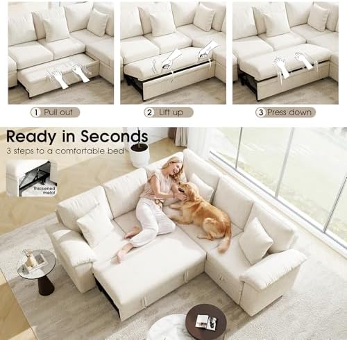 Sectional Sleeper Sofa with Pull Out Bed, Convertible Cloud Couch Bed, Modular - Image 6