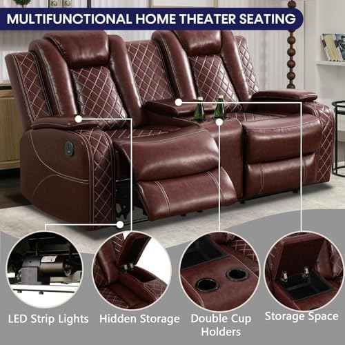 Power Recliner Set with LED Lights, Air Leather Reclining Set with USB - Image 3