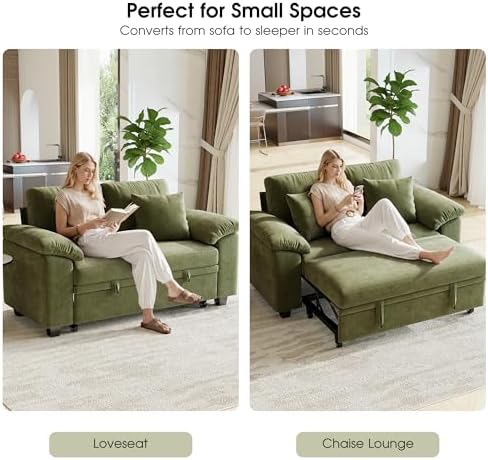 WorthFurni 61” Pull Out Couch, 2 in 1 Sleeper Sofa Bed - Image 3