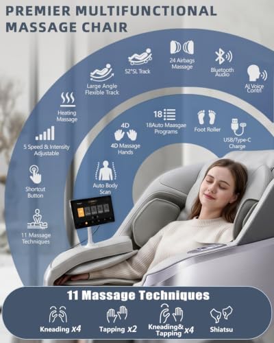 4D Massage Chair Full Body Zero Gravity SL Track Recliner，Grey - Image 3