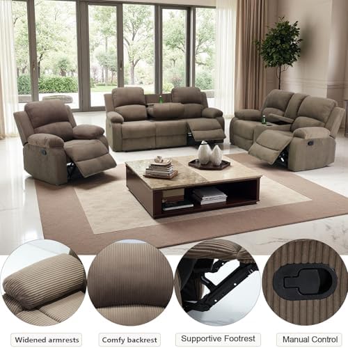 3 Pieces Corduroy Recliner Sofa Set - Image 5