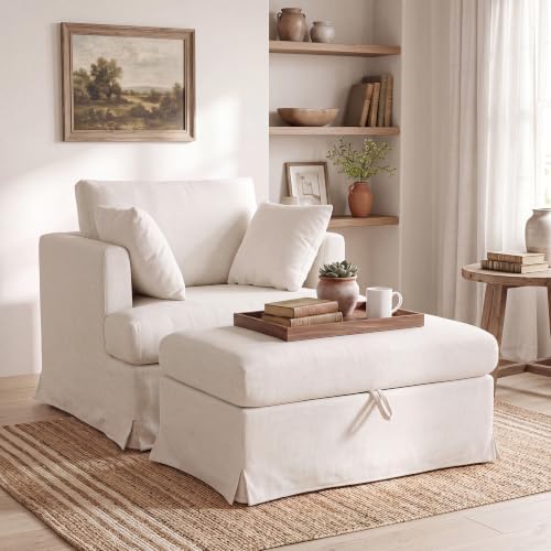 Coastal Accent Armchair with Storage Ottoman - Image 6