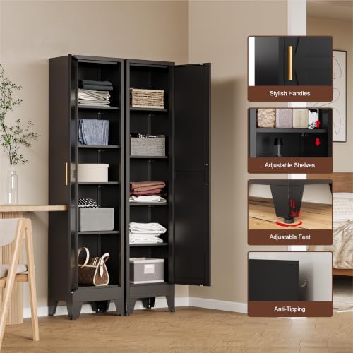 COFaR Narrow Bathroom Cabinet, Metal Farmhouse Slim Broom Storage Cabinets - Image 4