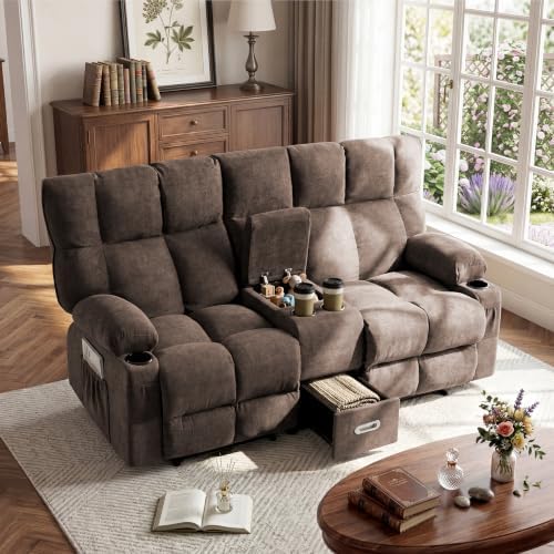 Loveseat Recliner Sofa with Console, Wall Hugger Reclining Loveseat with Cup by Unknown