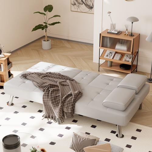 Shahoo Leather Convertible Futon Sofa Bed, Folding Sleeper Loveseat Couch - Image 3