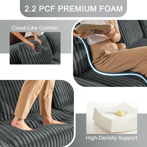 113" Boneless Couches for Living Room Oversized L-Shaped Grey - Image 5
