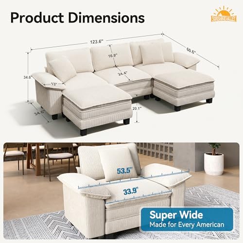 SUNSHINE VALLEY 123.6" U Shaped Modular Cloud Couch Sectional Sofa Ottoman - Image 2