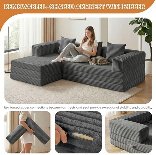 96" Boneless Couch for Living Room, Oversized Modular Sectional Sofa Bed - Image 6