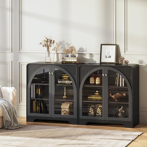 Sideboard Buffet Cabinet with Storage, Arched Glass Doors and Adjustable Shelves by beronbaer